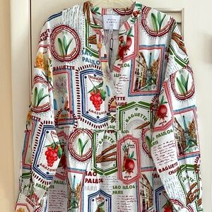 NWT MAISON D'AMELIE Linen Blend Tile Print Long Sleeve Dress With Pockets US L
